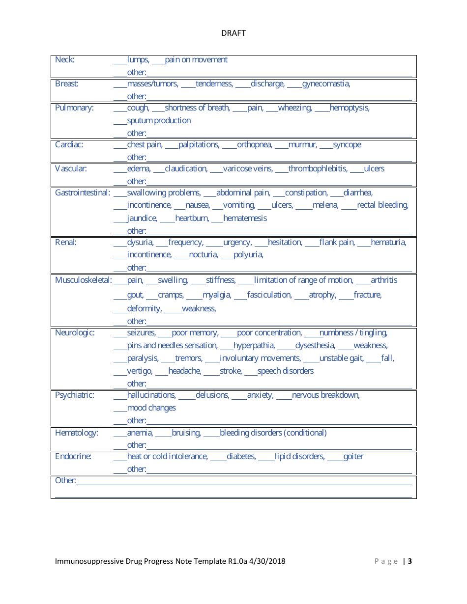 Immunosuppressive Drugs Progress Note Template, Page 6