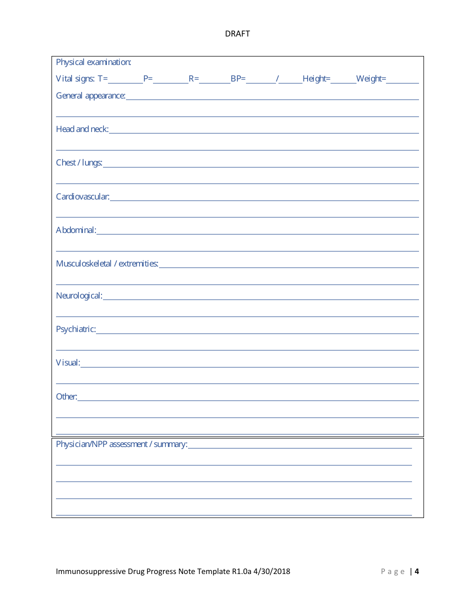 Immunosuppressive Drugs Progress Note Template, Page 7