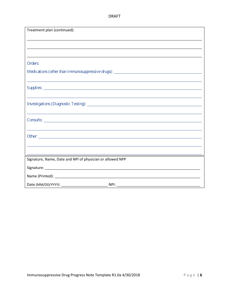 Immunosuppressive Drugs Progress Note Template, Page 9