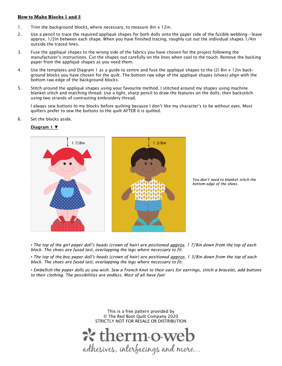 Paper Dolls Sew-Along Templates - Antonie Alexander, the Red Boot Quilt Company, Page 6