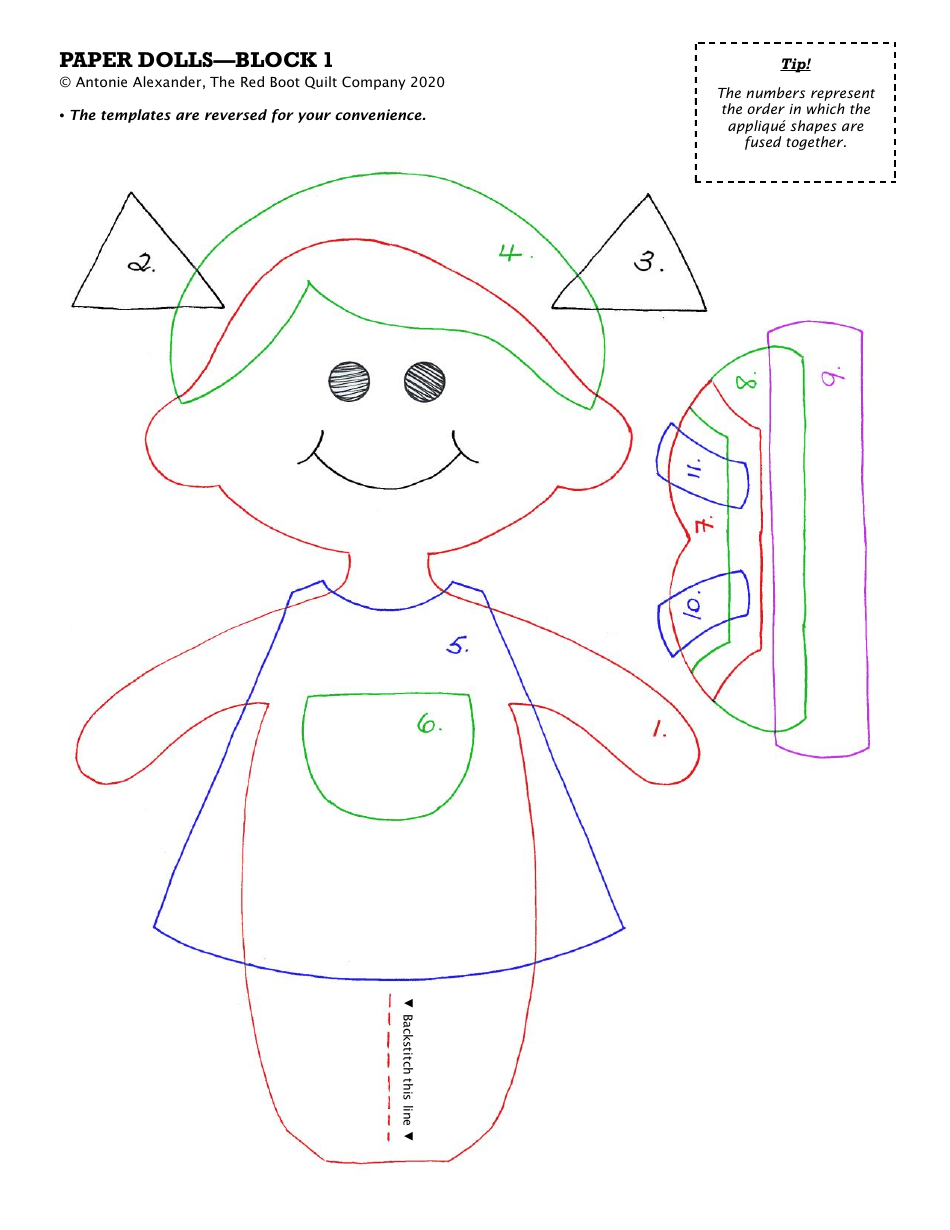 Paper Dolls Sew-Along Templates - Antonie Alexander, the Red Boot Quilt Company, Page 7