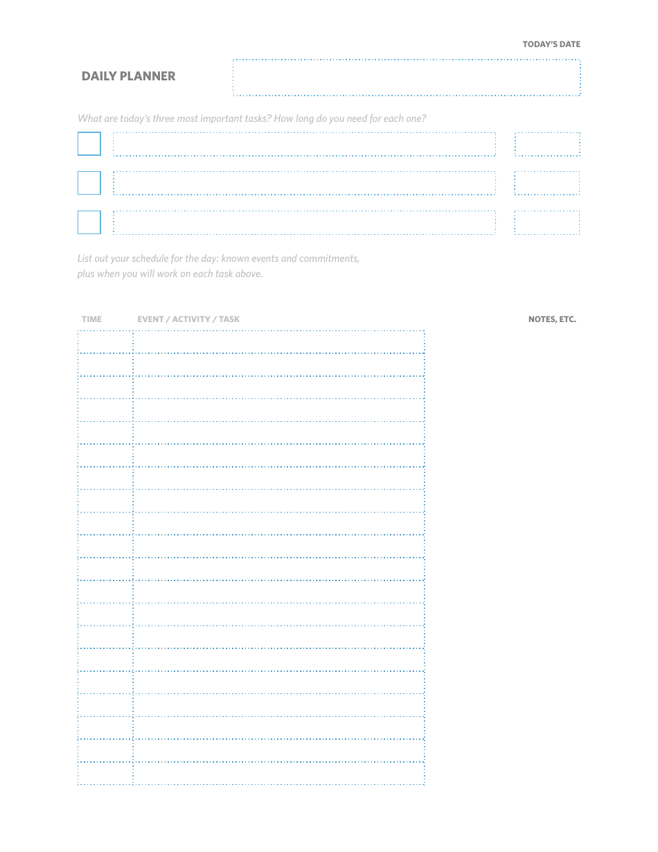 Daily Planner Template - Blue Preview Image