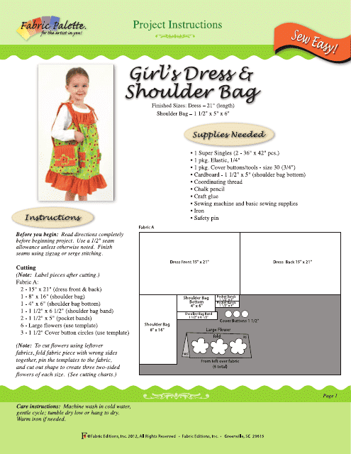 Girl's Dress and Shoulder Bag Sewing Pattern Template - Preview