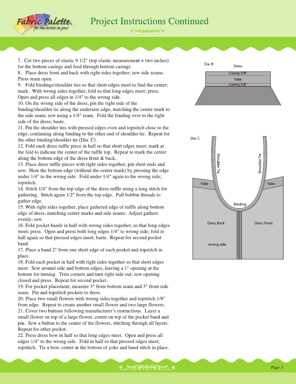 Girls Dress and Shoulder Bag Sewing Pattern Template, Page 3