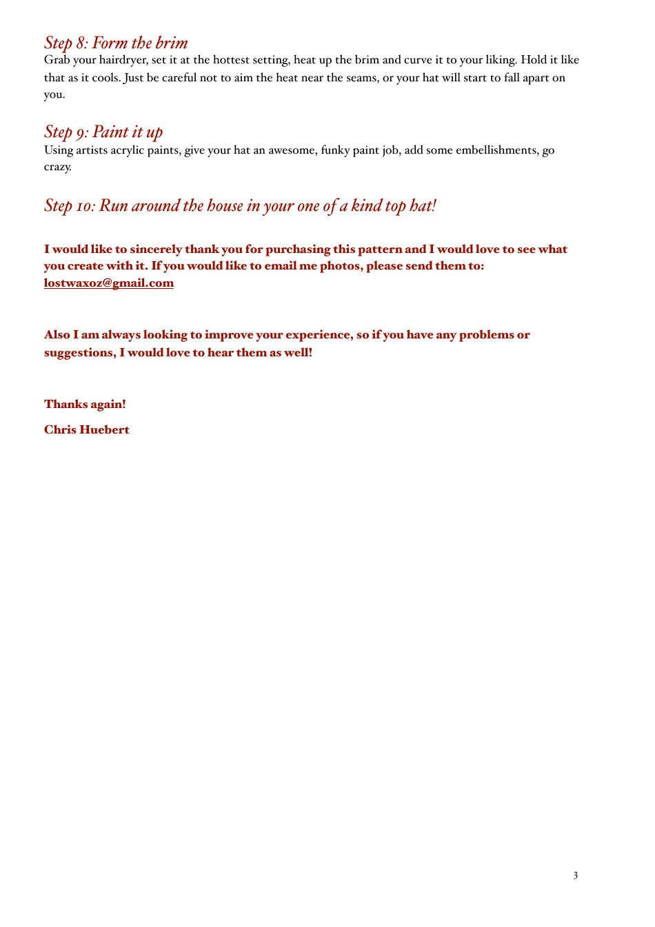 Flared Top Hat Craft Templates - Lostwax Designs, Page 3