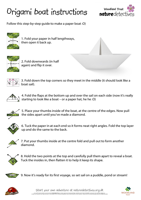 origami boat instructions with Woodland Trust branding