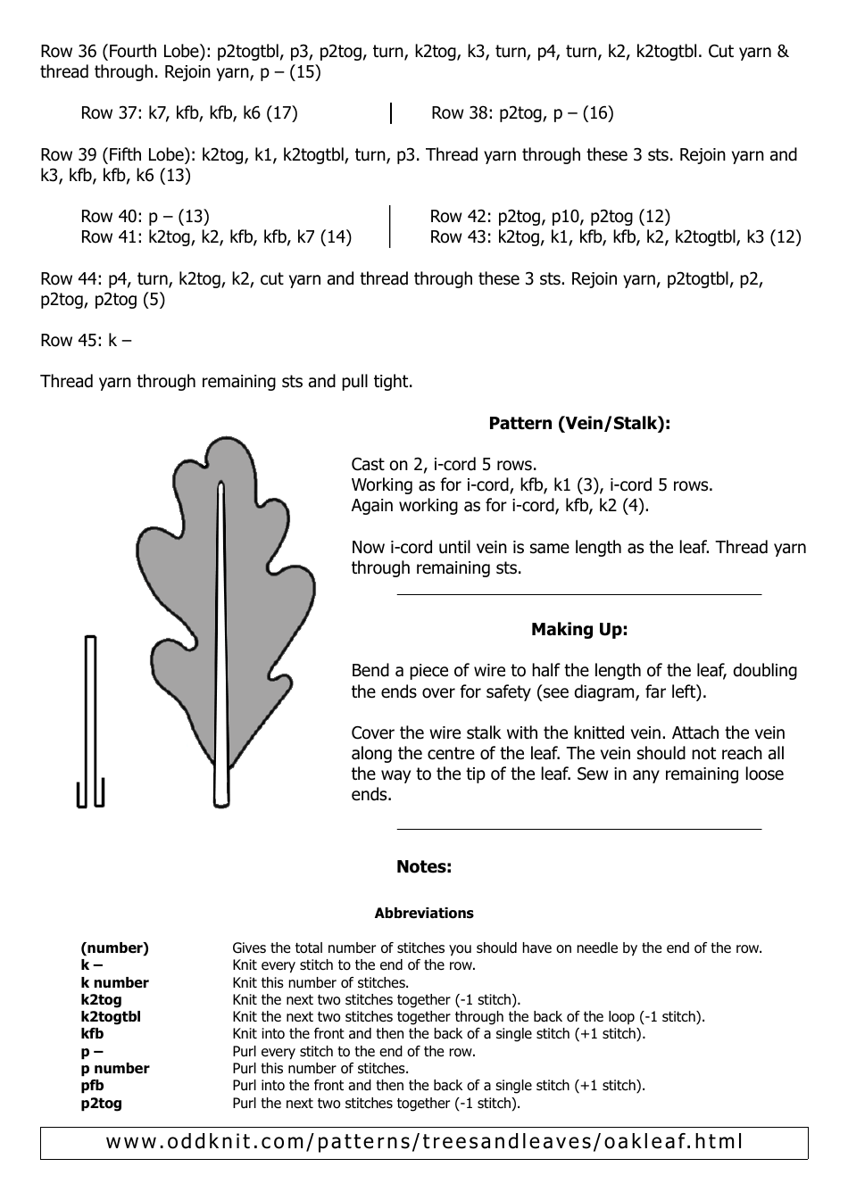 Oak Leaf Knitting Stitching Diagram, Page 2