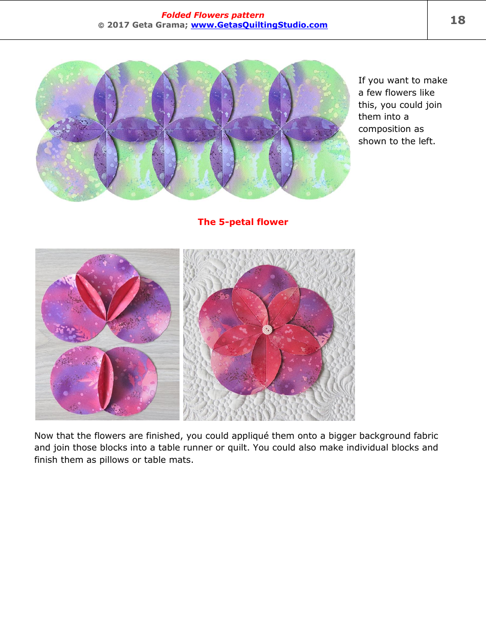 Folded Flowers Quilt Pattern Templates - Geta Grama, Page 18
