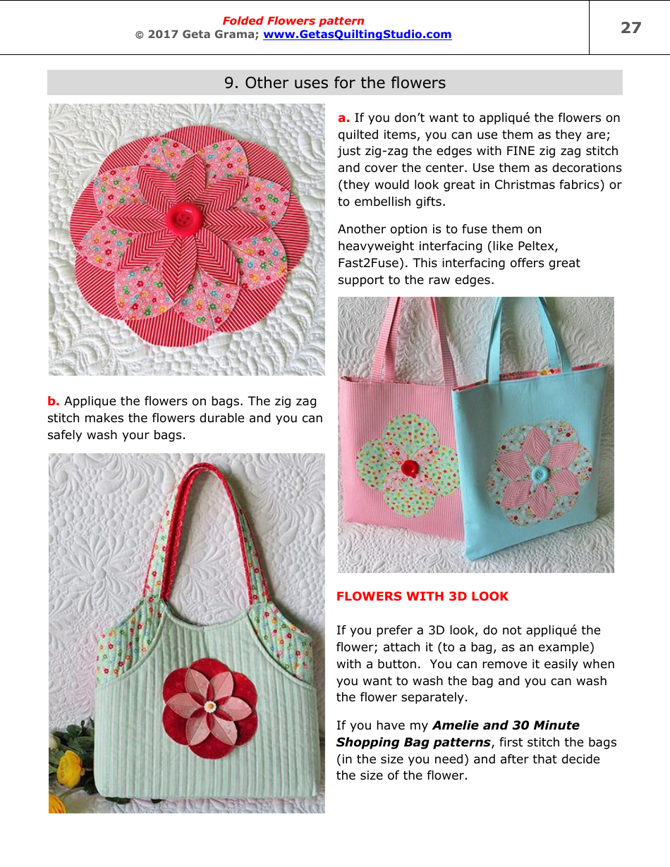 Folded Flowers Quilt Pattern Templates - Geta Grama, Page 27
