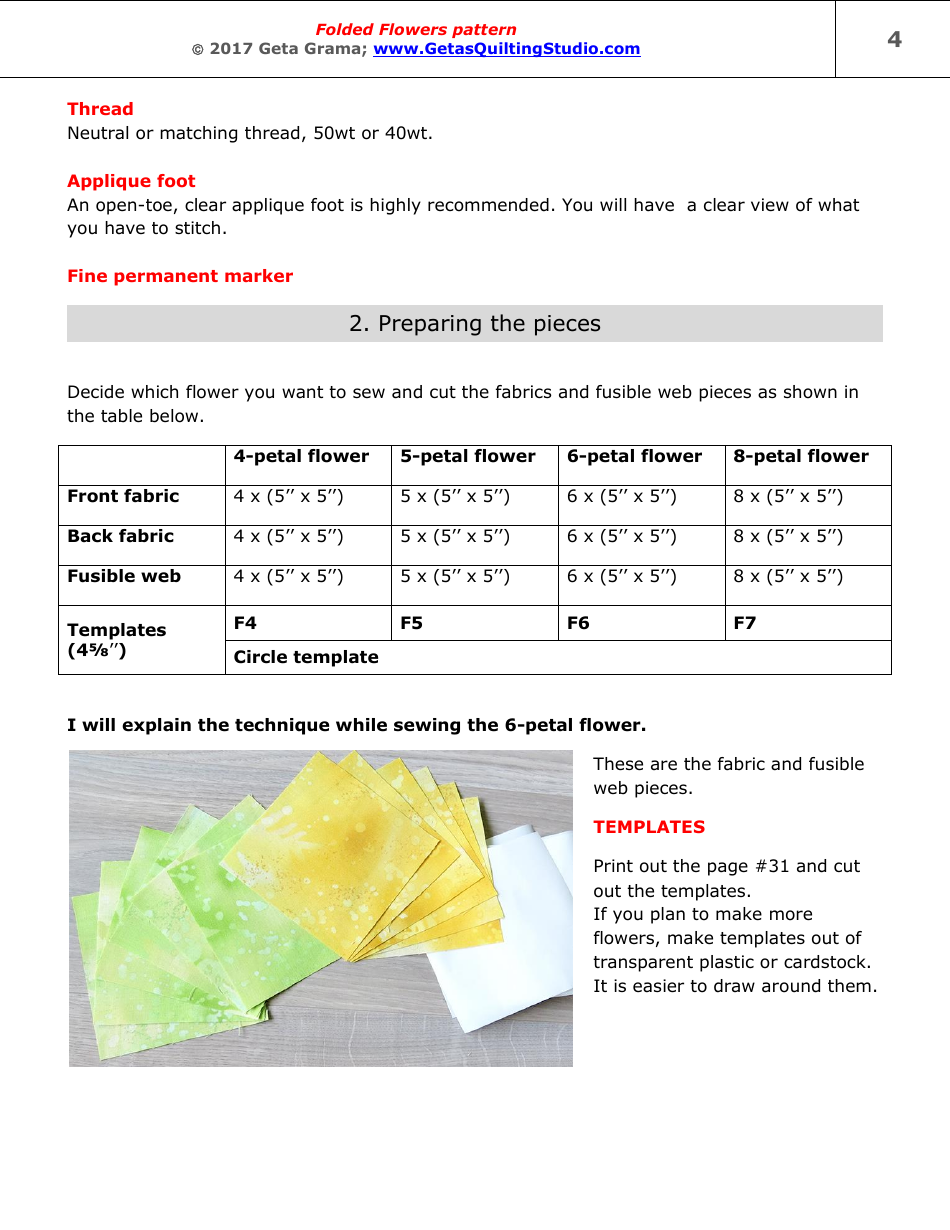 Folded Flowers Quilt Pattern Templates - Geta Grama, Page 4