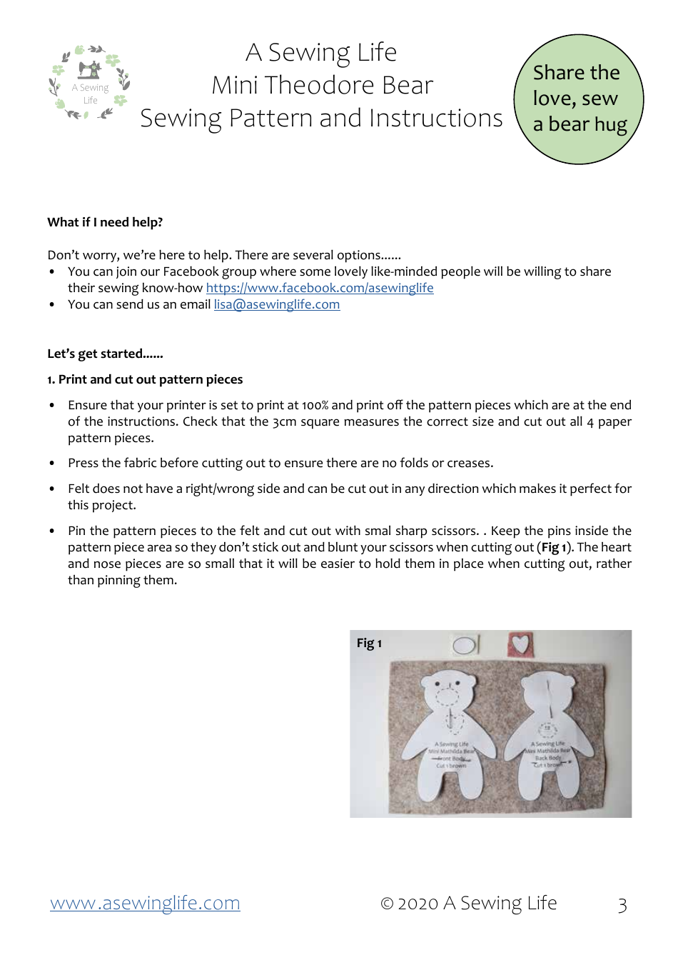 Mini Theodore Bear Sewing Pattern - a Sewing Life, Page 3