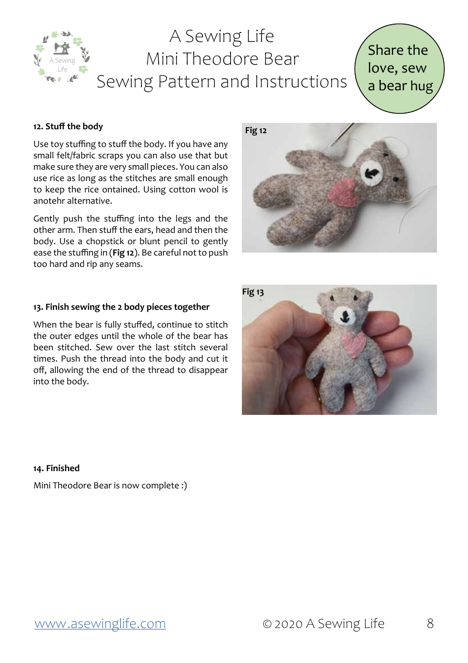 Mini Theodore Bear Sewing Pattern - a Sewing Life, Page 8