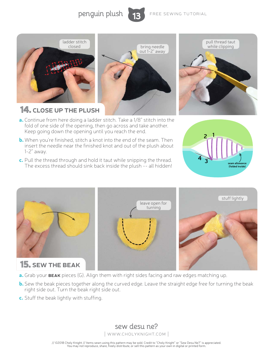 Penguin Plush Sewing Patterns - Choly Knight, Page 13