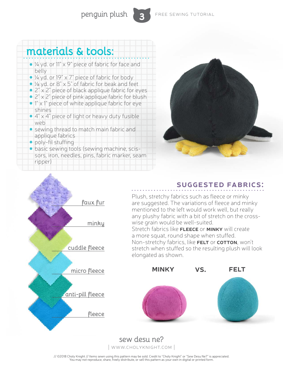Penguin Plush Sewing Patterns - Choly Knight, Page 3
