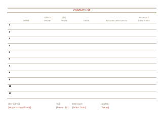 Document preview: Contact List Template