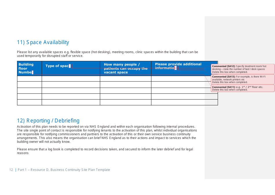 Part 1 Resource D, Site Business Continuity Plan Template - United Kingdom, Page 13