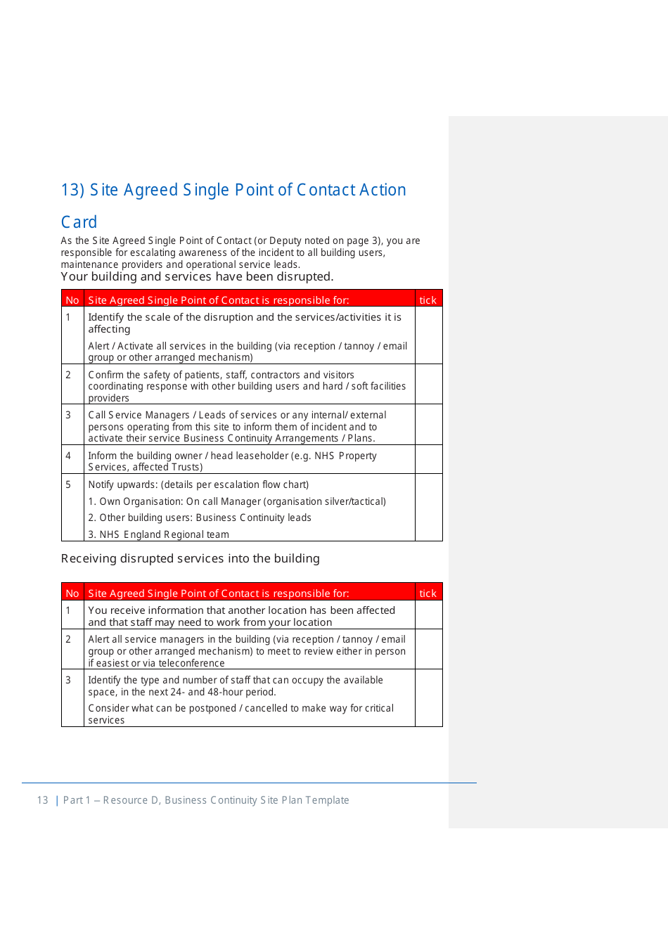 Part 1 Resource D, Site Business Continuity Plan Template - United Kingdom, Page 14