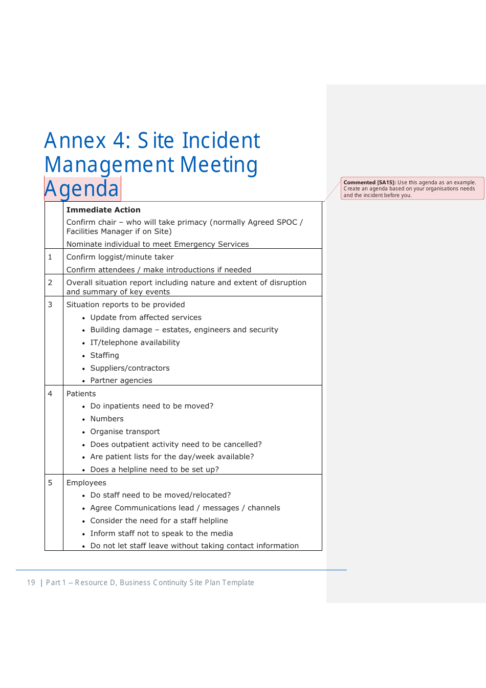 Part 1 Resource D, Site Business Continuity Plan Template - United Kingdom, Page 20