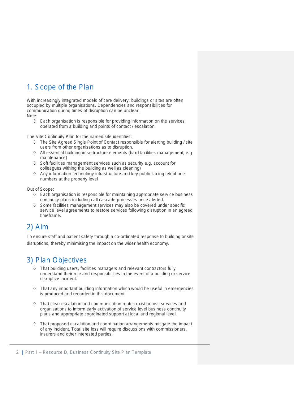 Part 1 Resource D, Site Business Continuity Plan Template - United Kingdom, Page 3