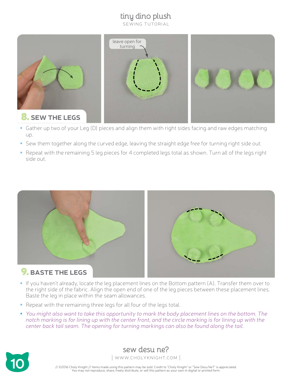 Tiny Dino Plush Sewing Templates - Choly Knight, Page 10