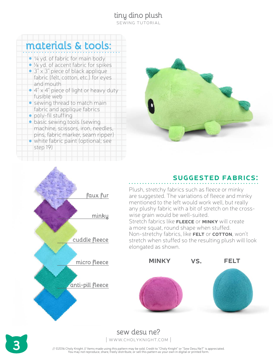 Tiny Dino Plush Sewing Templates - Choly Knight, Page 3