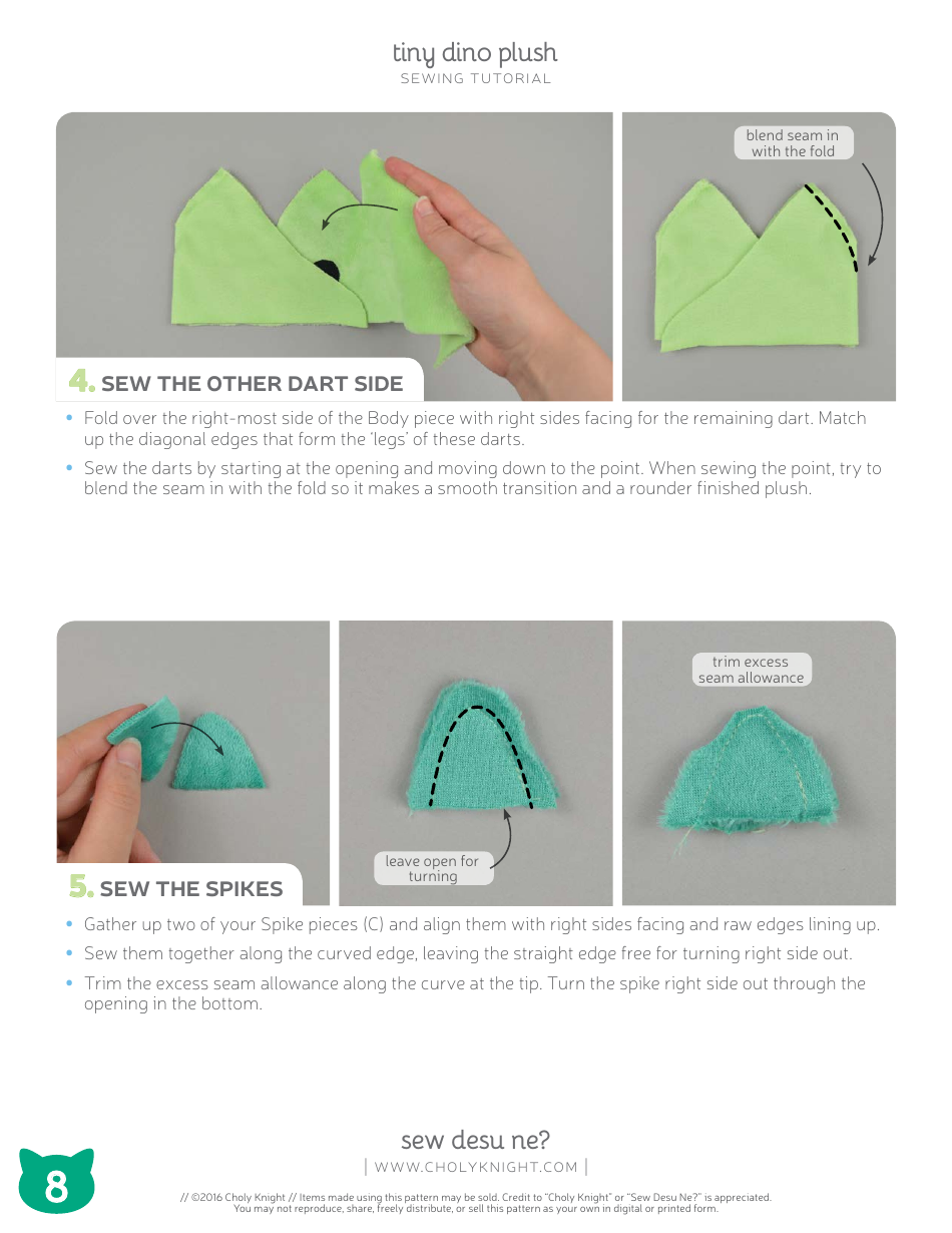 Tiny Dino Plush Sewing Templates - Choly Knight, Page 8