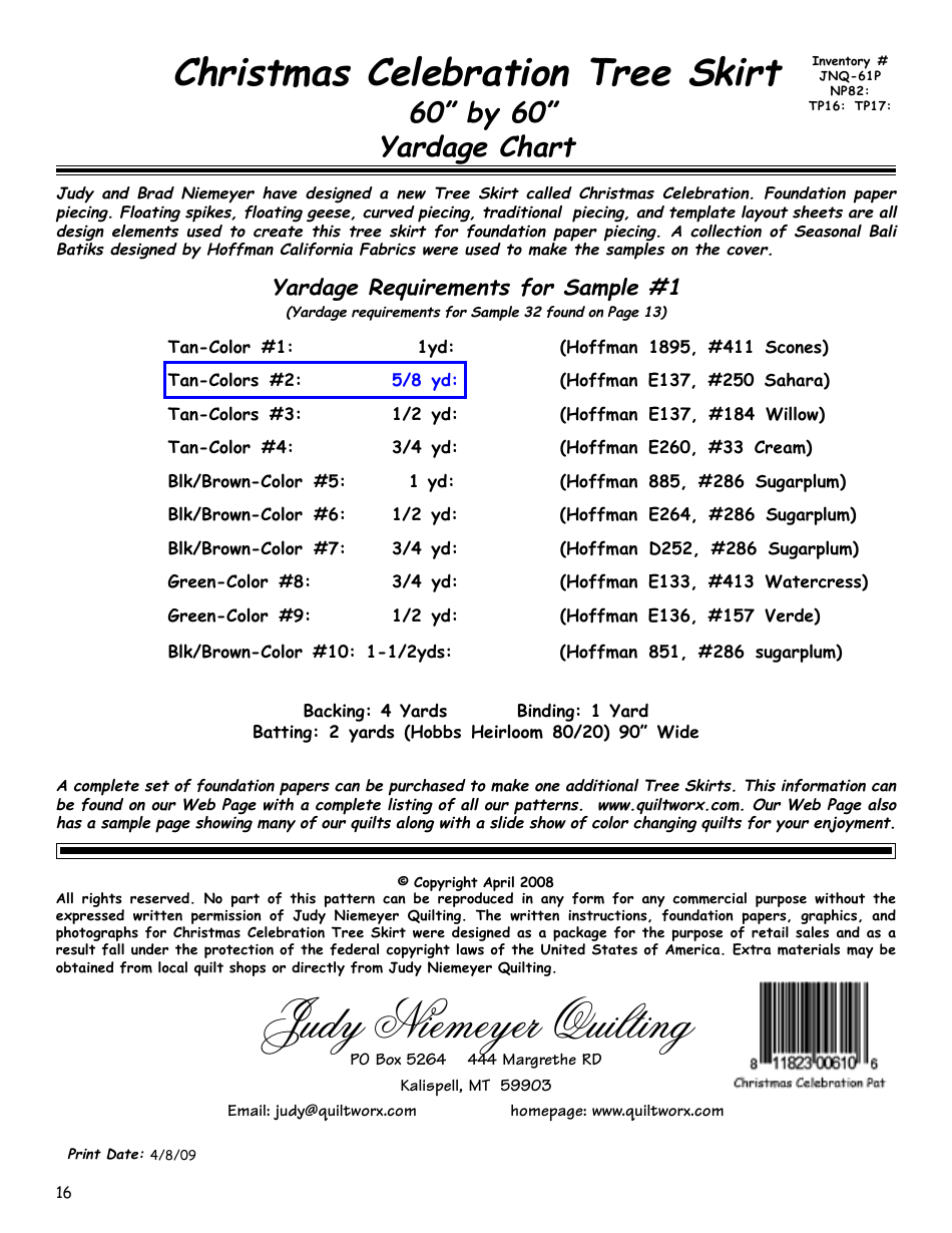 Christmas Celebration Tree Skirt Template Layout Sheet  Yardage Chart - Quiltworx, Page 6
