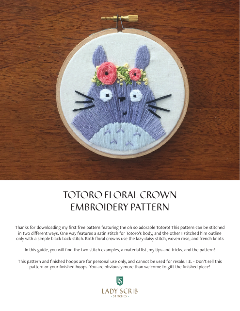 Totoro Stitch Pattern- Embroidery Design for Stitching Projects