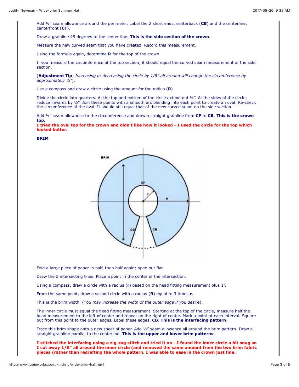 Wide-Brim Summer Hat Knitting / Sewing Pattern, Page 3