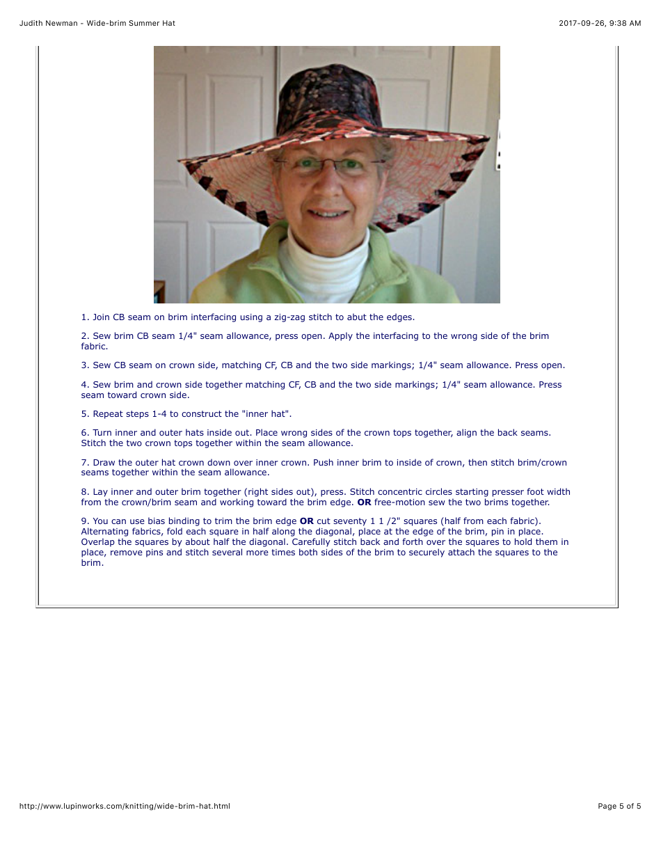Wide-Brim Summer Hat Knitting / Sewing Pattern, Page 5