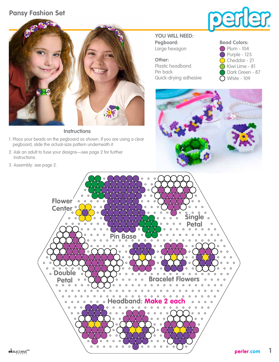Perler Beads Pansy Fashion Set Pattern - Dimensions Crafts Download Printable PDF | Templateroller