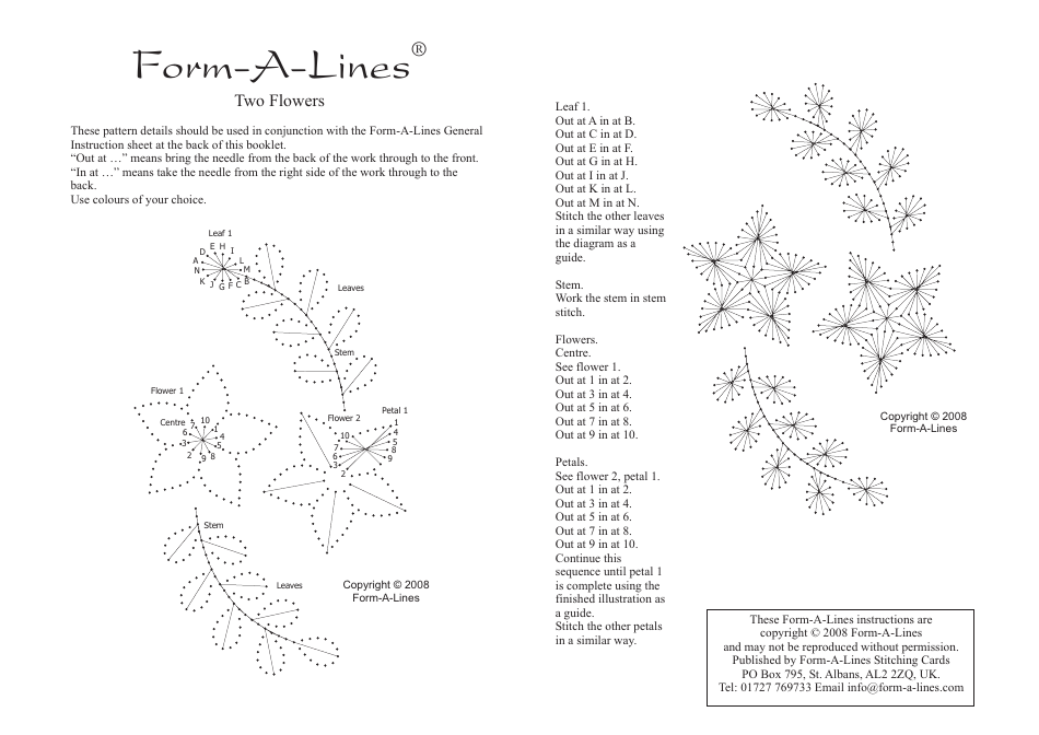 Two Flowers Embroidery Pattern Template - Form-A-lines, Page 1