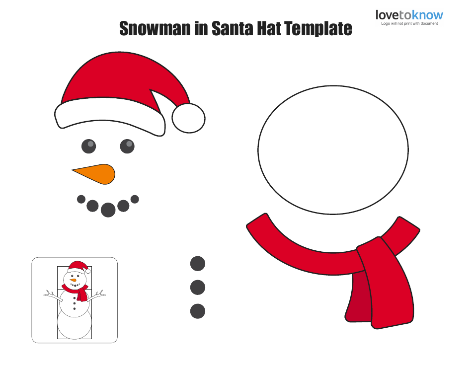 Snowman in Santa Hat Template, Page 1