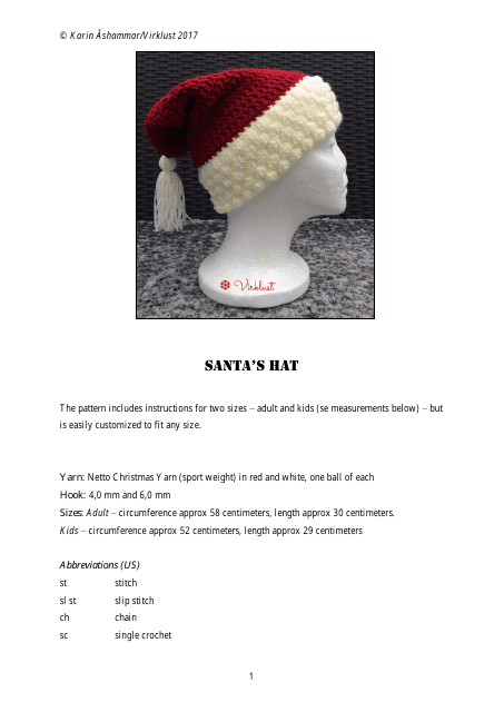 Santa's Hat Crochet Pattern - Karin Ashammar/Virklust