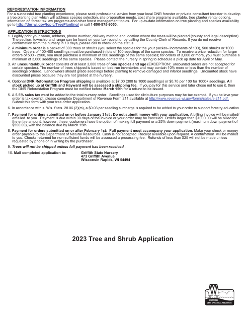 Form 2420-031 Tree and Shrub Application - Wisconsin, 2023