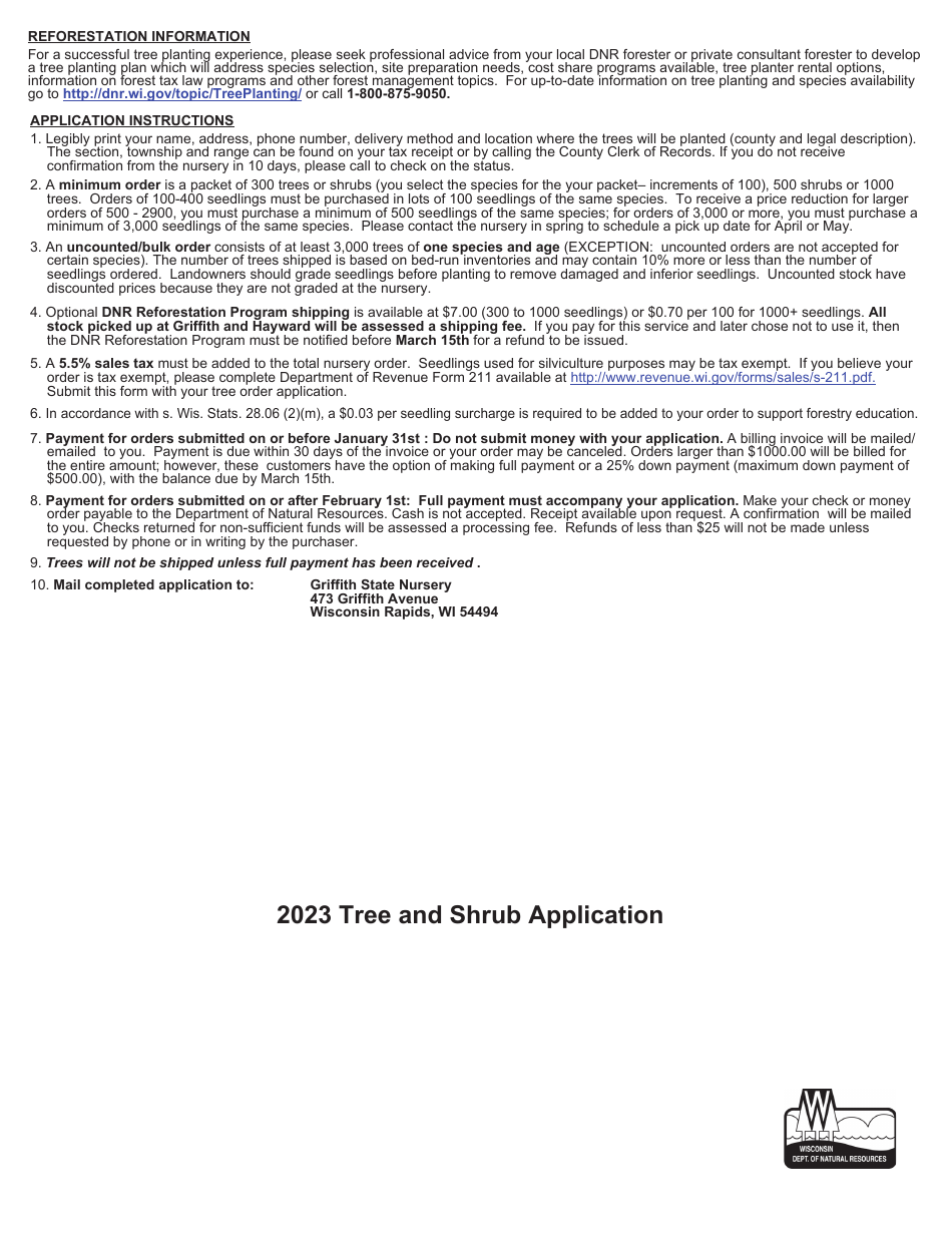 Form 2420-031 Tree and Shrub Application - Wisconsin, Page 1