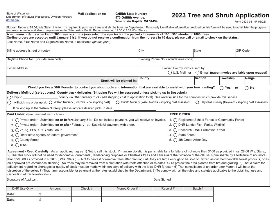 Form 2420-031 Tree and Shrub Application - Wisconsin, Page 3