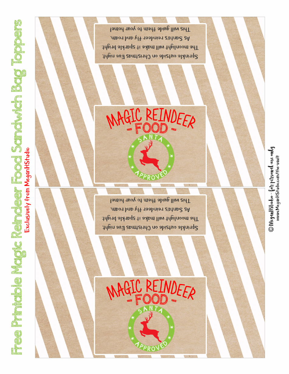 Magic Reindeer Sandwich Bag Topper Template, Page 1