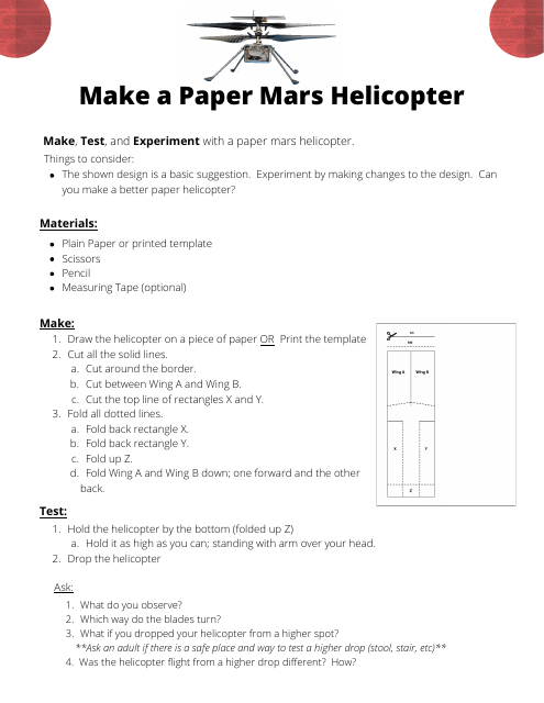 Paper Mars Helicopter Templates