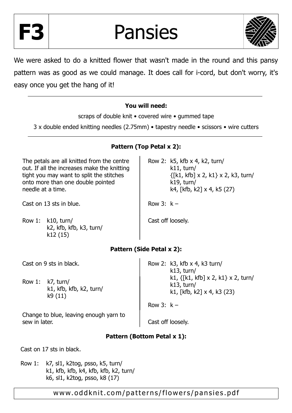 Pansy Flower Knitting Patterns Download Printable PDF Templateroller
