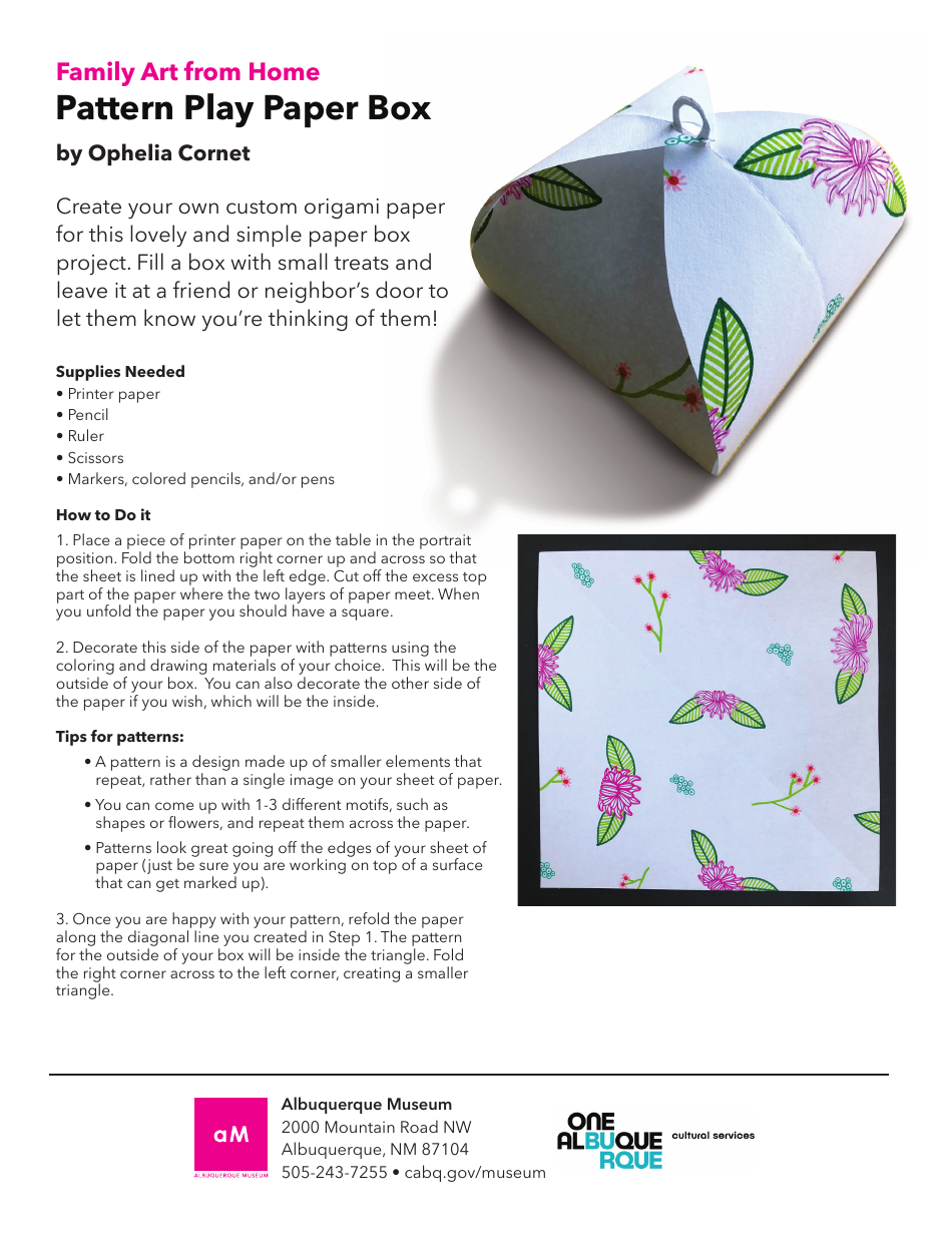 Pattern Play Paper Box Template - Document Preview Image