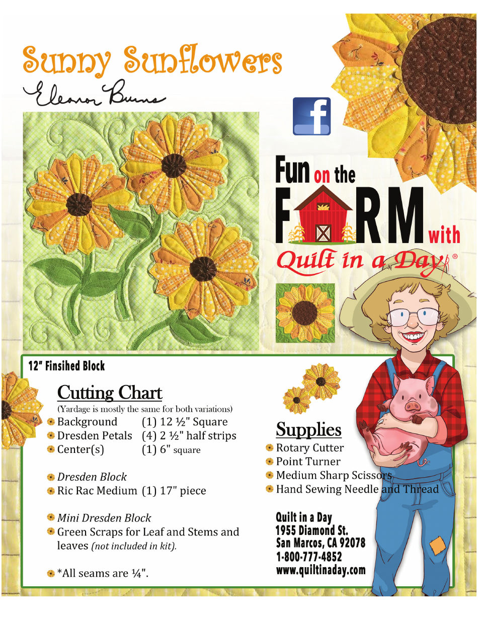 Sunny Sunflowers Quilt Pattern Templates Download Printable PDF