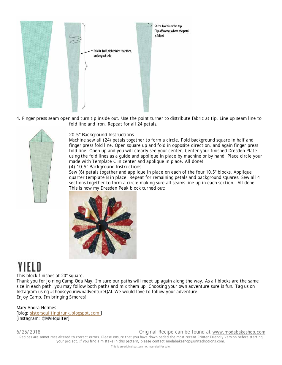 Dresden Peak Quilt Pattern Templates, Page 3