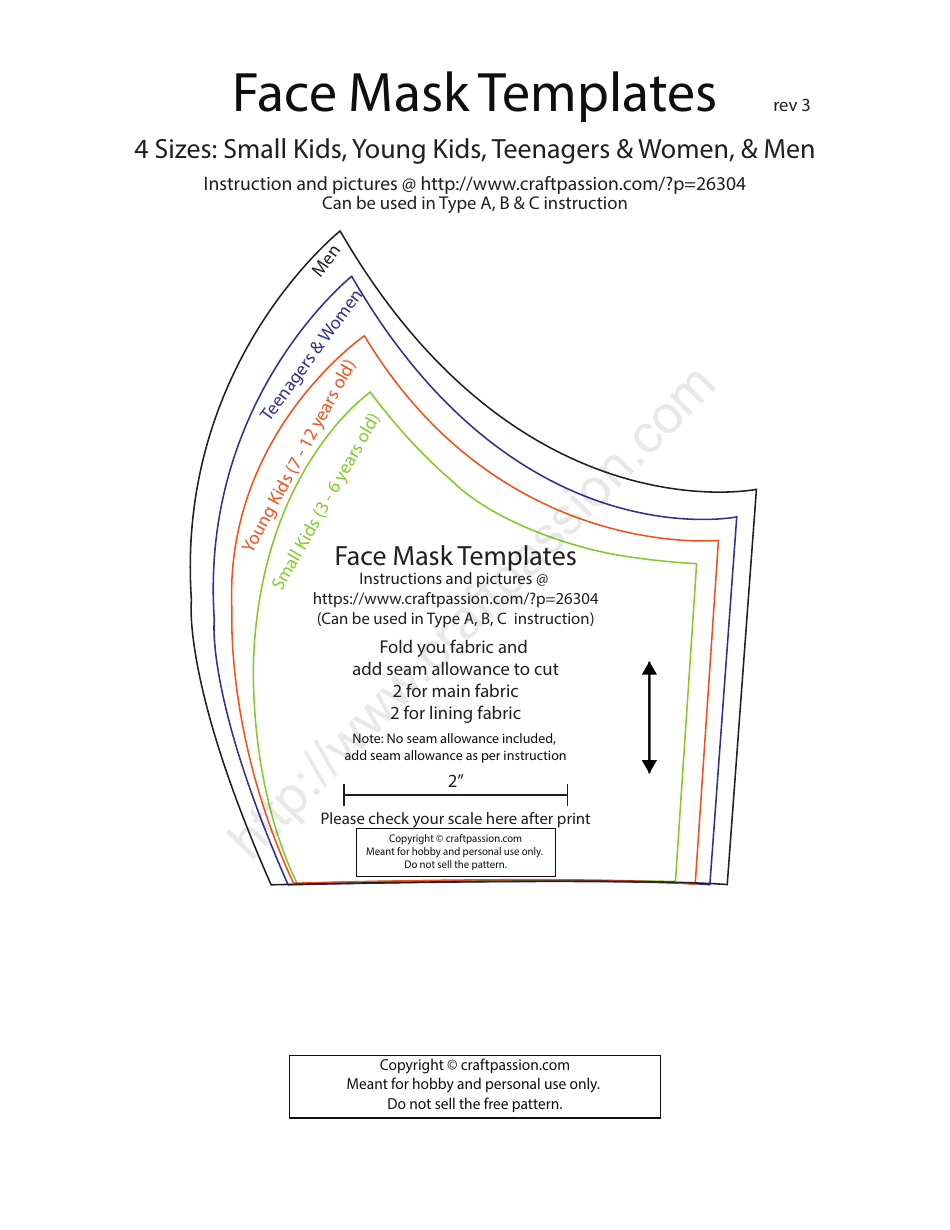 Face Mask Templates (4 Sizes) Craftpassion Download Printable PDF