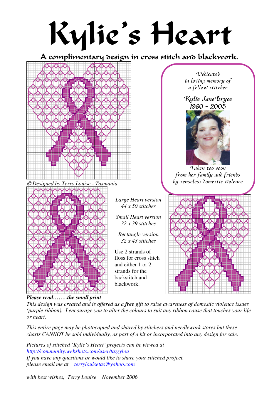 Purple Heart Stitching Chart - Terry Louise