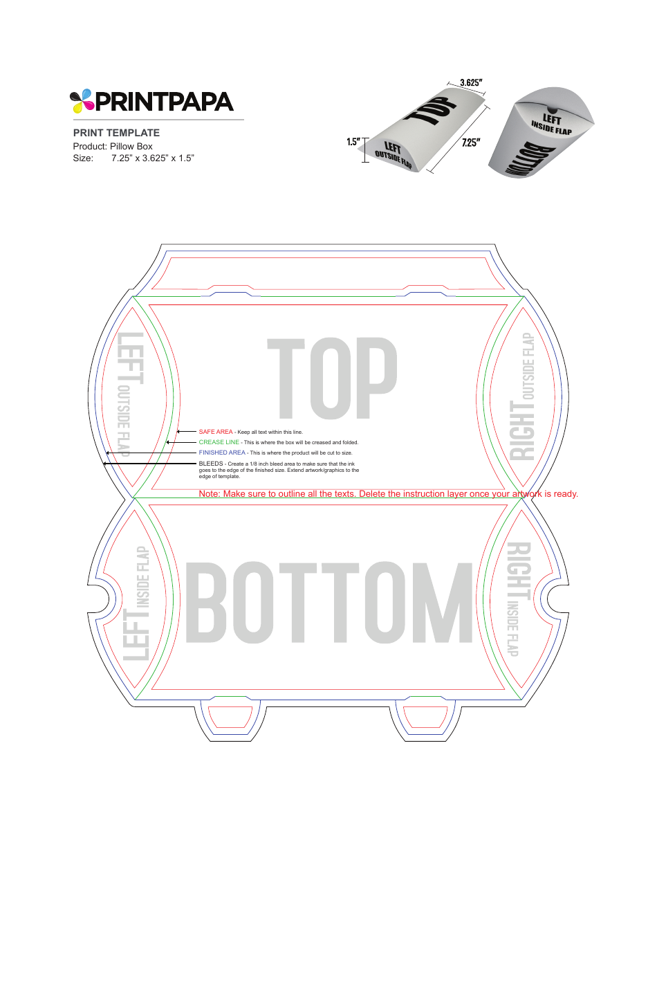 Pillow Box Print Template Download Printable PDF Templateroller