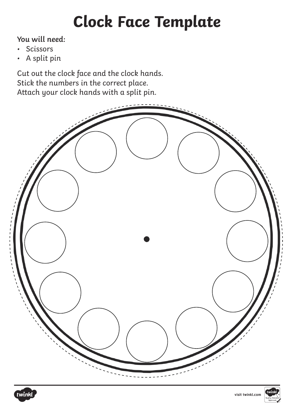 Clock Face Template - Black and White, Page 1