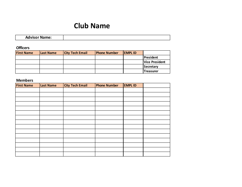 Membership Roster Template, Page 1