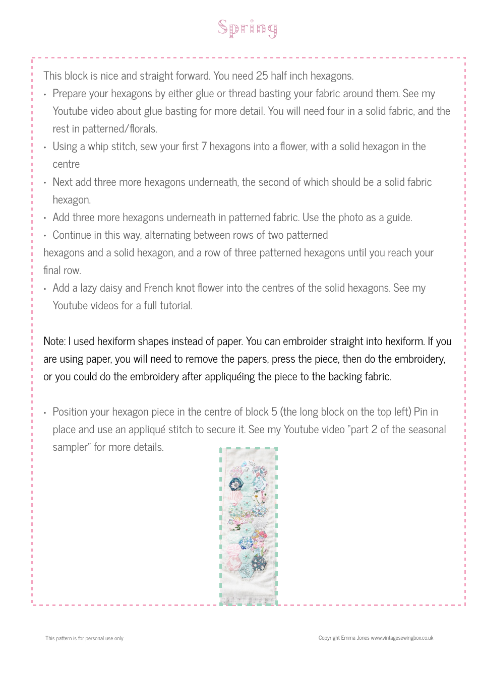Seasonal Sampler Quilt Pattern Templates - Emma Jones Vintage Sewing Box, Page 6