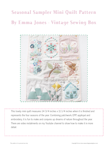 Seasonal Sampler Quilt pattern templates for Emma Jones Vintage Sewing Box